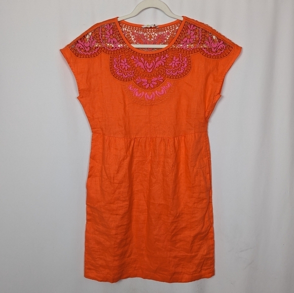 NWT BODEN sz. 6R Fleur Embroidered Linen Dress Knee Length Crochet Eyelet Lace - Picture 9 of 16